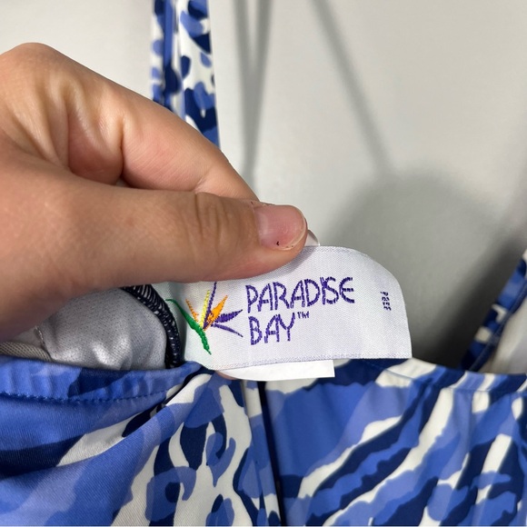 Paradise Bay Women's Plus Size Blue Pattern Layered Look One Piece Swimsuit 20W - Picture 2 of 5